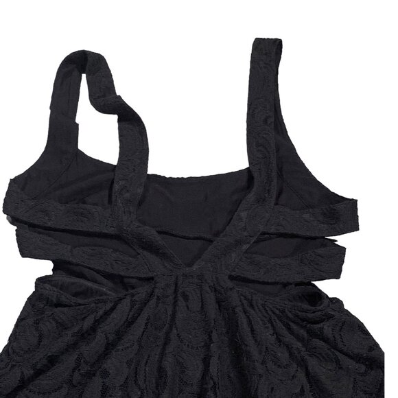 Free People Dress Womens 6 Black Lace V Back Sleeveless Mini TURN TIME BACK Y2K - Picture 4 of 16
